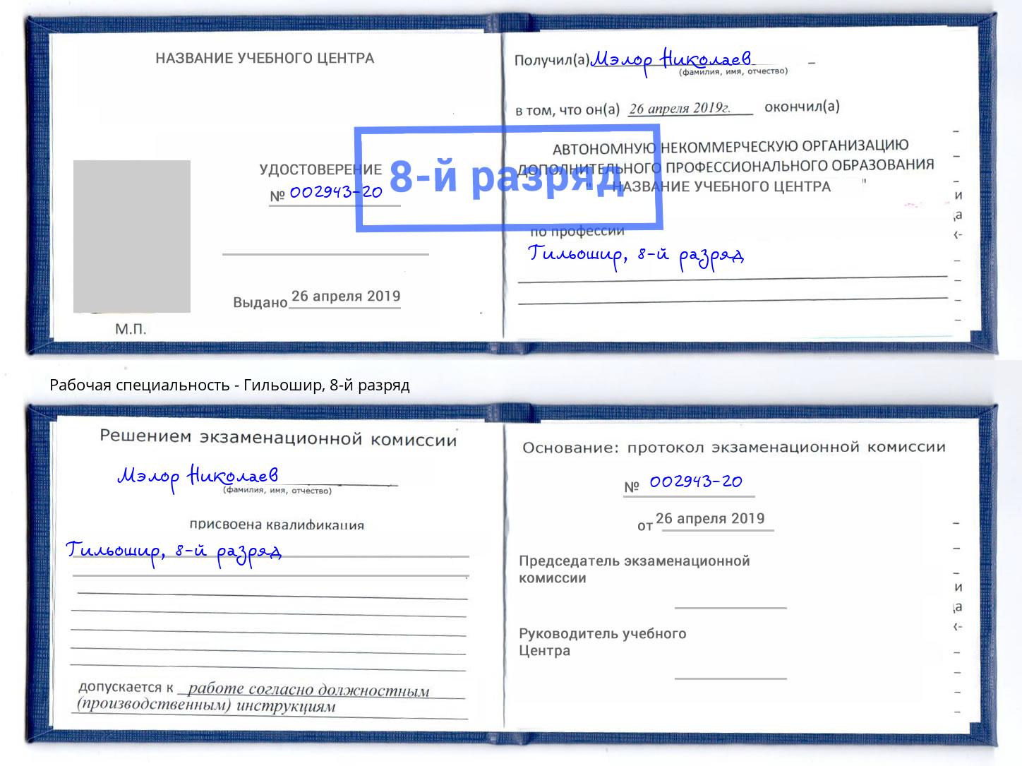 корочка 8-й разряд Гильошир Балтийск
