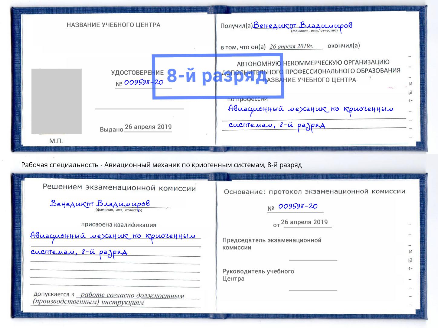 корочка 8-й разряд Авиационный механик по криогенным системам Балтийск