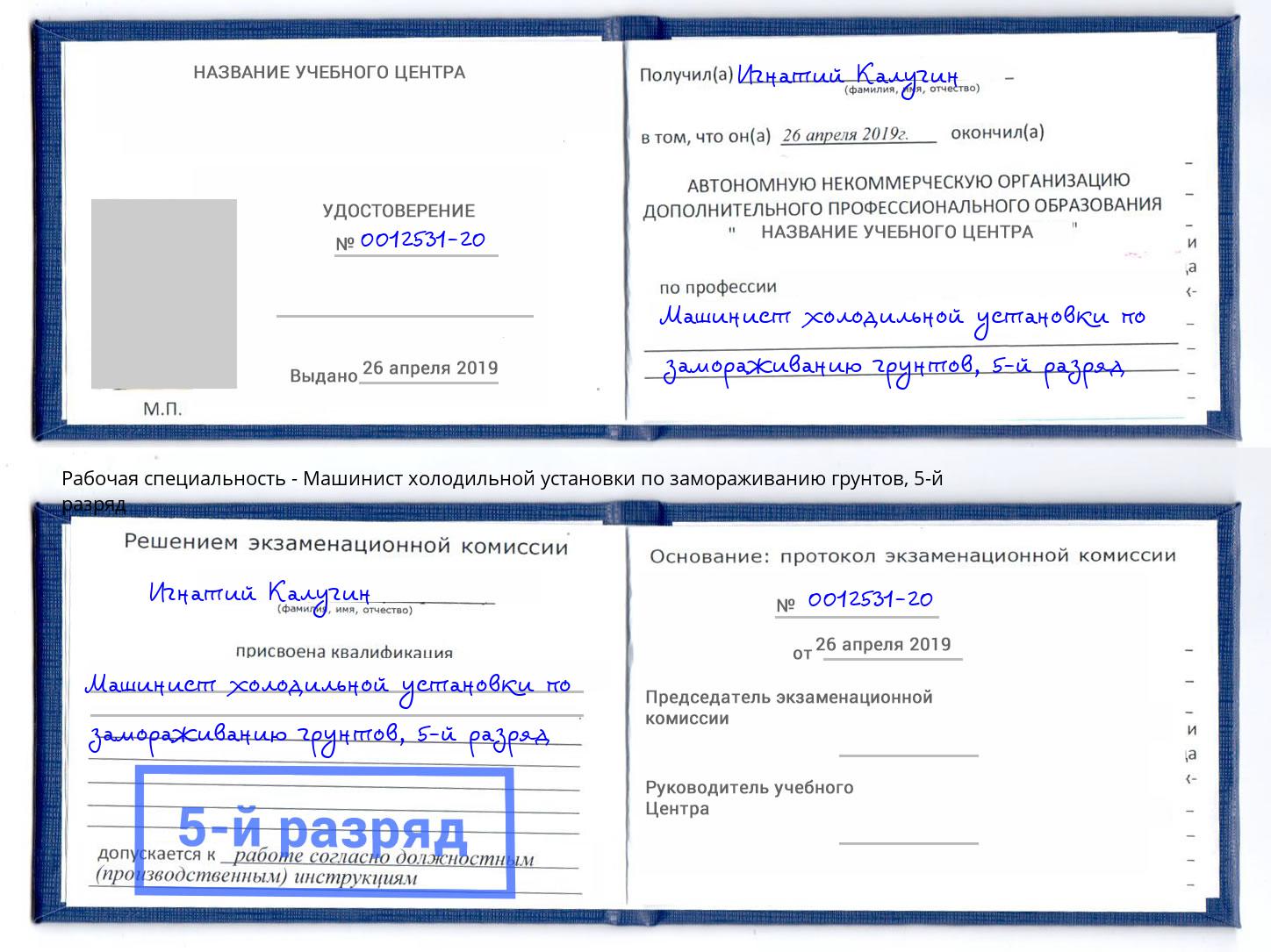 корочка 5-й разряд Машинист холодильной установки по замораживанию грунтов Балтийск