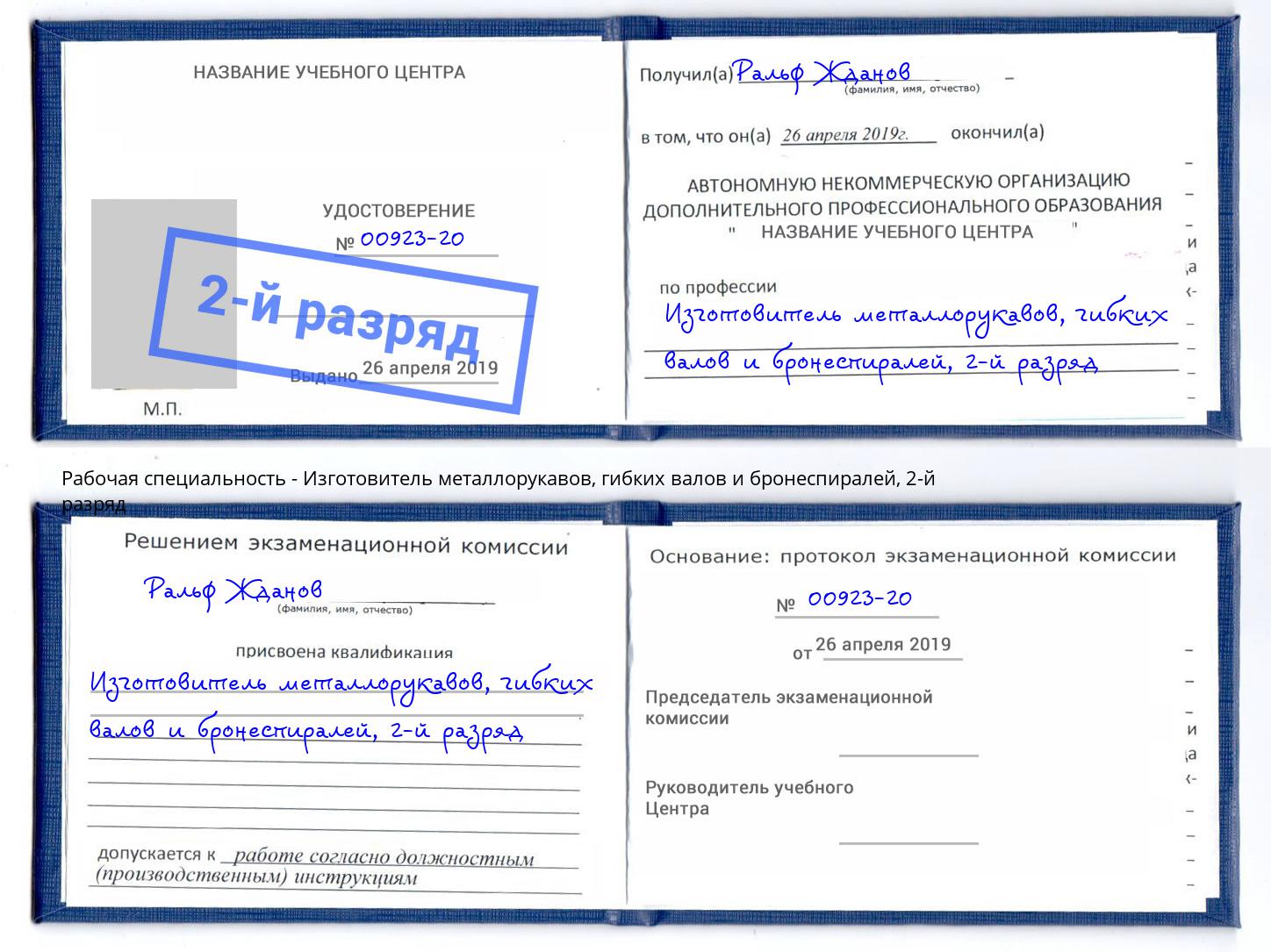 корочка 2-й разряд Изготовитель металлорукавов, гибких валов и бронеспиралей Балтийск